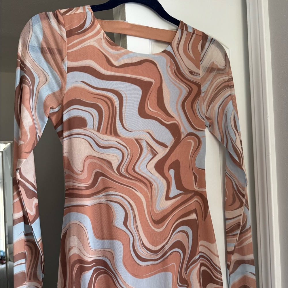 AFRM Swirl Pattern Mesh Long Sleeve Dress